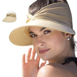 YAMEE Sun Hats for Women Wide Brim Visor UV Protection Summer Beach Hat for Women Foldable Golf Hats (Beige)