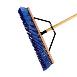 Restaurantware-Clean Tek Professional 24 Inch Push Broom, 1 Heavy-Duty Broom with 60” Handle - Medium Plastic Bristles, Durable, Wooden Commercial Broom, for Deck, Driveway, Garage, Yard, Patio