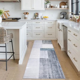 Calore Carpet Runners for Hallways Non Slip Washable Runner Rugs Long Soft Kitchen runner Grey Hallway Hall Runners for Bedroom Hallways Living Room Kitchen (Grey/Blue/Glod, 60 x 120 cm)