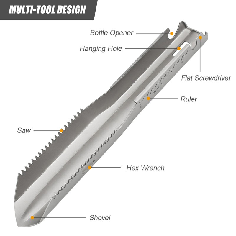 Ultralight Titanium Hand Shovel Multi Tool Backpacking Trowel with Carrying