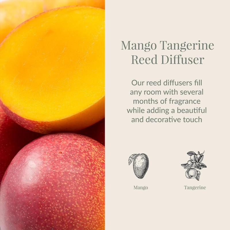Archipelago Botanicals Mango Tangerine Reed Diffuser, Home Fragrance Reed Diffuser,