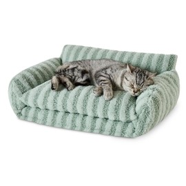 Hollypet Cat Bed Fluffy Plush Mutifuctional Double-Layer Soft Pet Couch Orthopedic Sofa Nest Beds for Small Cats and Dogs, Light Green (21x15x8 inch)