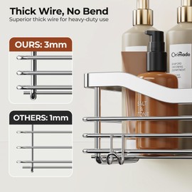 Orimade Shower Caddy Basket Soap Dish Holder Shelf with 5 Hooks Bathroom Organizer Shelf Kitchen Storage Rack Wall Mounted Adhesive No Drilling Rustproof SUS304 Stainless Steel - 3 Pack