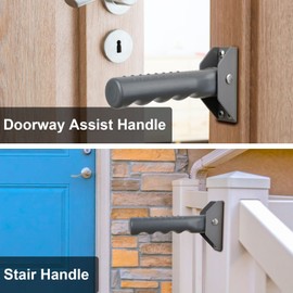 APDTEK Flip Up Grab Bar for Doorway/Stairs Safety Assist Handles for Elderly Non-Slip Grip Bar Great for Seniors, Elderly, Disabled, Handicap and Injured People - Suitable for Wood Door (Gray)