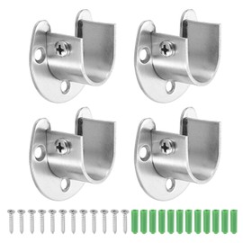 uxcell 4 Pcs 22mm / 7/8" Inch Closet Rod Bracket Stainless Steel U-Shaped Rod Socket Flange Closet Rod Holder for Closet Rod, Silver