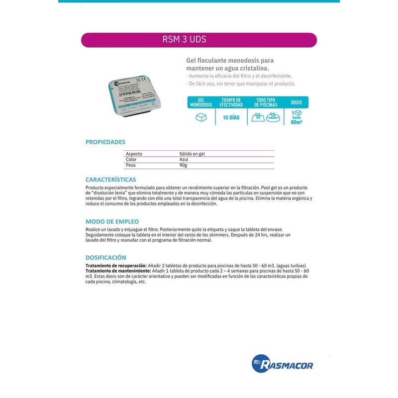 RASMACOR Pack of 3 Units Single Dose Flocculant Gel |