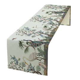 JanJCurt Chinoiserie - Camino de mesa de pavo real, estilo retro, peonías chinas, flores, garzas, pavo real, para cocina, mesa de comedor, interior, exterior, hogar, fiesta, restaurante, decoración,