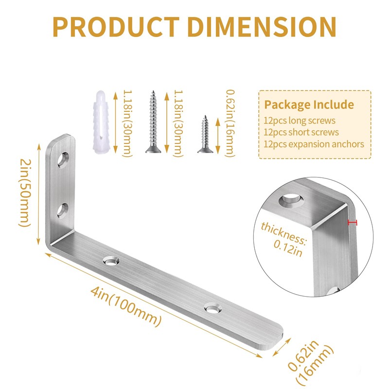 LSK L Bracket, 4"×2"(100×50mm) Heavy Duty Stainless Steel Corner Bracket