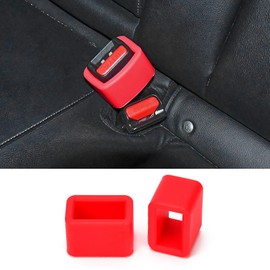 JSCARLIFE Seat Belt Buckle Holder 2 Pack, Universal Silicone Rear Seat Belt Positioner for Car SUV Truck - Keeps Receptacle Upright for Easy Access, Soft Durable Car Interior Accessories (Red)
