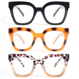 KoKoBin Reading Glasses for Women Oversized 3 Pack Fashion Style Blue Light Blocking Spring Hinge +2.75