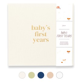 Lamare Baby First Year Book (White Linen Baby Memory Book, 112 Pages) - Baby's First Year Book Photo Album from Pregnancy to Childhood Memory Book - Baby Journal for Baby Book Keepsake Gift