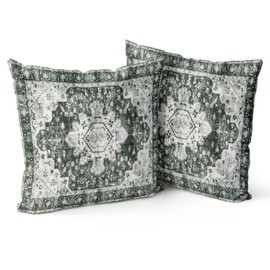 Snycler Dark Green Boho Throw Pillow Covers Set of 2 Monaco Rug Carpet Double Sided Pattern Cotton Soft Pillow Case Cushion Cover Pillowcase for Garden Couch Sofa Bed Decorative 18x18 inch