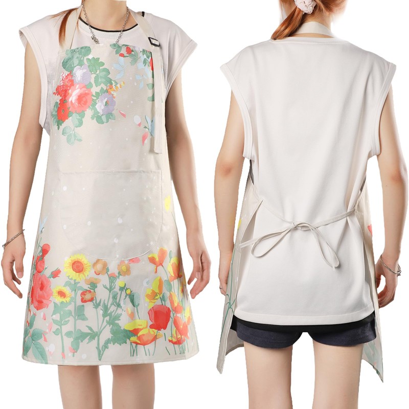 IHFAIO Apron for Women with Pockets, 2 Pcs Waterproof Floral