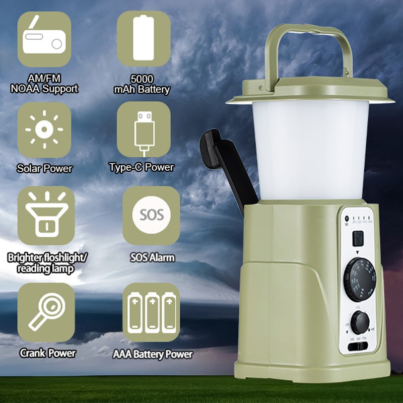 Multifunctional Camping Light LED Campsite Lantern AM/FM/WB/NOAA Weather Radio Portable