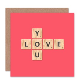 Wee Blue Coo Love You Scrabble Pattern - Valentines/Anniversary Card CS085