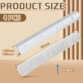 Hushee 4 Pcs 2x36 Inches Brush Door Sweep for Exterior, Aluminum Commercial Door Sweep Bottom All-Season Alloy Brush for Exterior and Interior Sealing Gaps Keeps Out Cold Air, Dust (White)