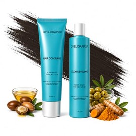 Tinte permanente para el cabello para cobertura de canas, kit de tinte para el cabello negro y castaño oscuro con color y revelador, fórmula a base de