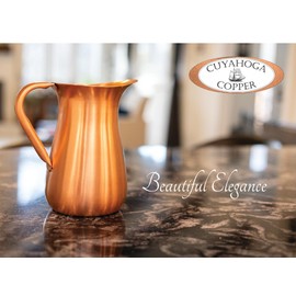 Cuyahoga Copper 100% Pure Copper Beverage Pitcher – 64 oz Luxury Smooth Finish – Beautiful 8” Tall Drinkware – Includes Premium Retail Packaging – Ideal for Home & Entertaining