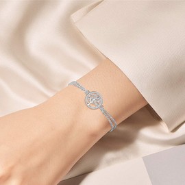 Micory Women's Tree of Life Bracelet 925 Sterling Silver Cubic Zirconia with Gift Box Adjustable Charm Bracelet, Sterling Silver