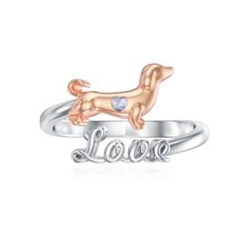 TOAKOT Dachshund Rings 925 Sterling Silver Opal Dachshund Adjustable Rings Animal Dog Jewelry Gifts for Women Dog Lovers, Sterling Silver, Opal