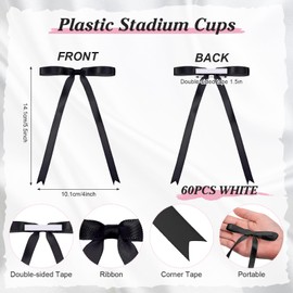 Daifunli 60 Pcs Satin Ribbon Bows 4 x 5.5 Inches Self Adhesive Satin Bows for Gift Wrapping Premade Ribbon Bows with Double Sided Tape for Crafts Birthday Christmas Party Gift Wrap (Black)