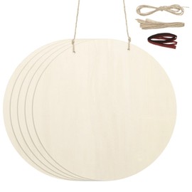 PATIKIL Wood Circles for Crafts, 12 inch Blank Unfinished Wood Round Slice Wooden Ornament Discs DIY Art Supplies with Ribbon for Crafting Holiday Party Small Business, 5 Pcs