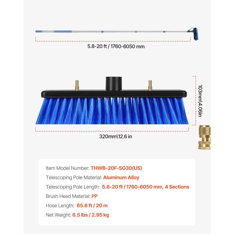 VEVOR Water Fed Pole Kit, 20FT Solar Panel Cleaning Pole