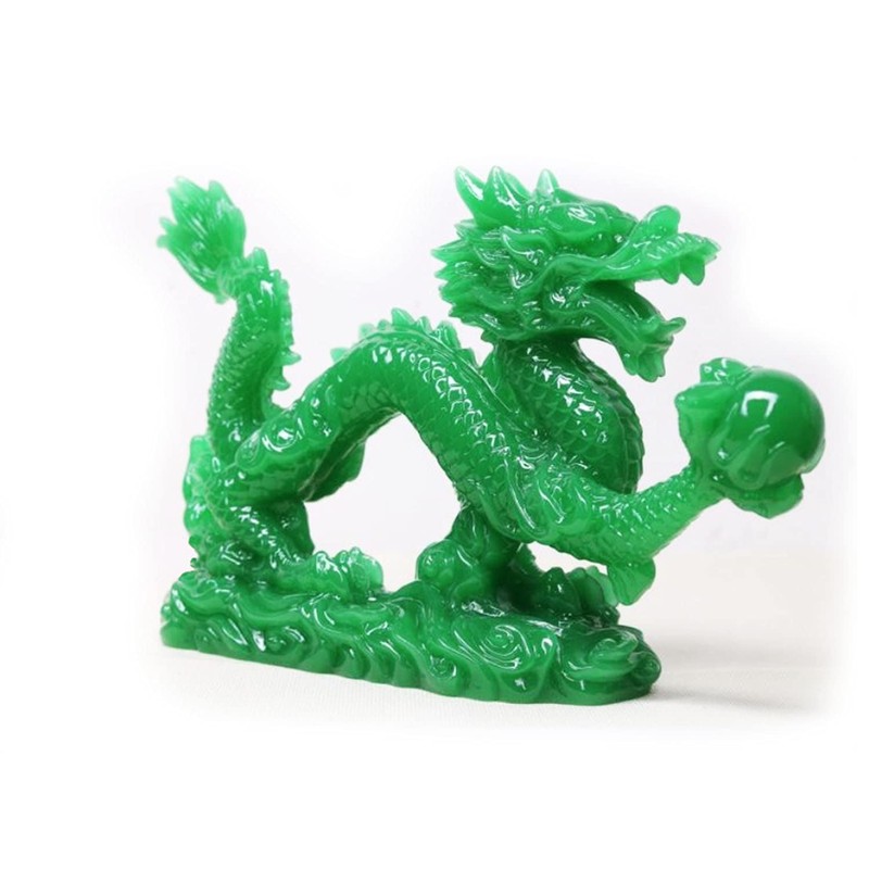 Mose Cafolo Jade Green Chinese Feng Shui Dragon Figurine Statue