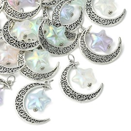 DanLingJewelry 20Pcs 5 Colours Tibetan Moon and Star Charms Antique Silver Celestial Charms for Crafting Jewellery Findings Making