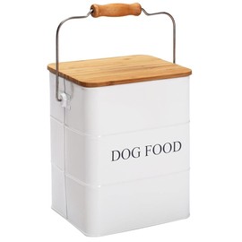 Geyecete Hundefutter Aufbewahrung-Hundefutter Aufbewahrungsbox-6L Vorratsbehälter Tierfutter-Vintage Metall Aufbewahrungsbox für Hundefutter-mit Holzdeckel/Griff-Weiß