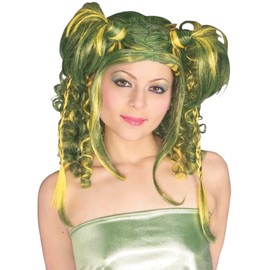 Camo Diva Wigs, Wig Green & Yellow Long Twin Tail Women's