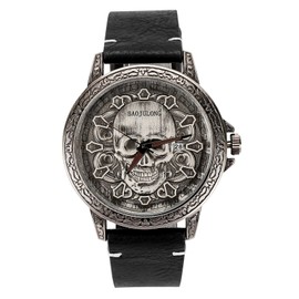 Baojulong Cool Skull Watch for Men with Leather Band, Fashion Watch Men with Date, Casual Men's Quartz Wrist Watches Relojes para Hombres, Birthday Gifts for Him Boyfriend Son Brother Husband Dad