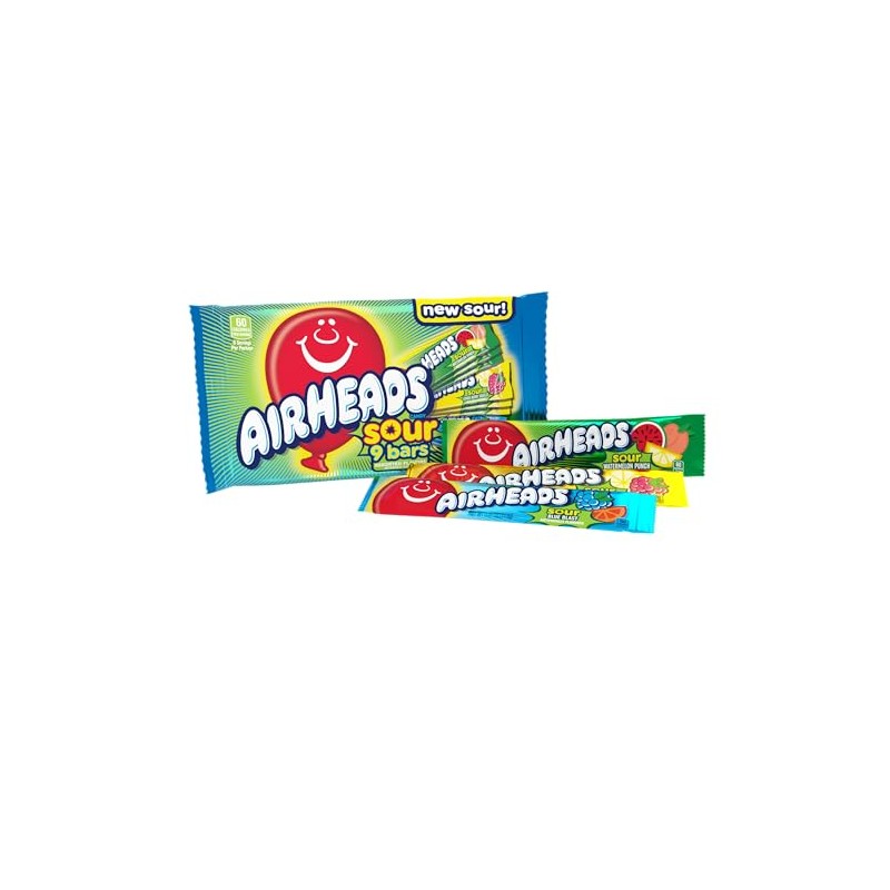 Airheads Sour Full-Size Candy Bars, Taffy Candy Assorted Bag, Individually