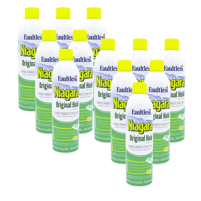Liquid Starch Iron Spray Lemon Scent (20 oz, 12-Pack) - Niagara Starch Spray Iron Aid: Non-Flaky/Clogging | Durafresh Scent - Original Hold Iron Out Spray - Iron Spray Pack for Clothes & Fabrics