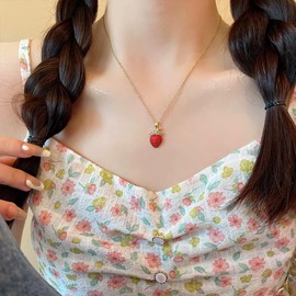 Strawberry Jewelry Set Strawberry Necklace Bracelet Earrings Cute Jewelry Red Dangle Earrings Charm Bracelet Gift for Her