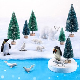 19 Pcs Arctic Animals Figurines Set, Arctic Animals Habitat Diorama, Polar Animal Figurine Polar Bear Penguin Figurines Toys Model Pine Trees Artic Diorama Supplies for DIY Crafts Gifts School Project