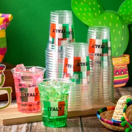 Honeydak 50 Pcs 12 oz Italian Disposable Cups Bulk Italy Flag Clear Plastic Cups Italian Party Decoration Red White Green Party Favors for Italy Family Christmas Decorations Supplies