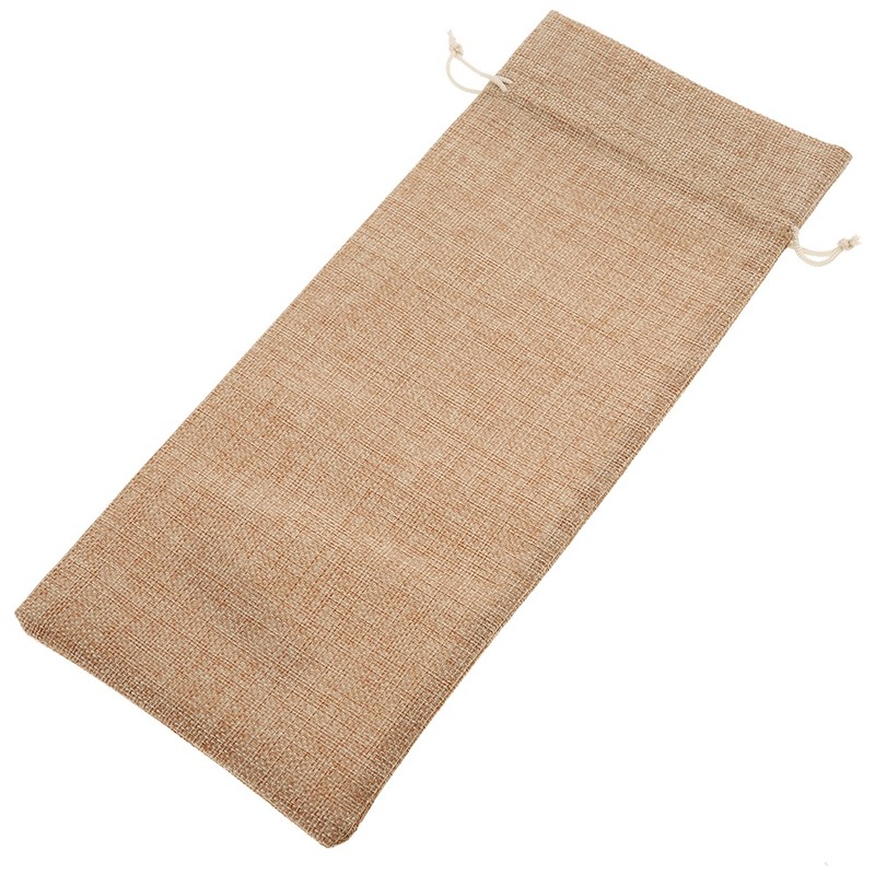12pcs Simple Linen Fabric Wine Bag with Drawstring Champagne Decorative