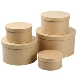Round Gift Box, Set of 5, Gift Box with Lid, Round Gift Box, Cardboard Boxes, Kraft Paper for Birthday, Wedding