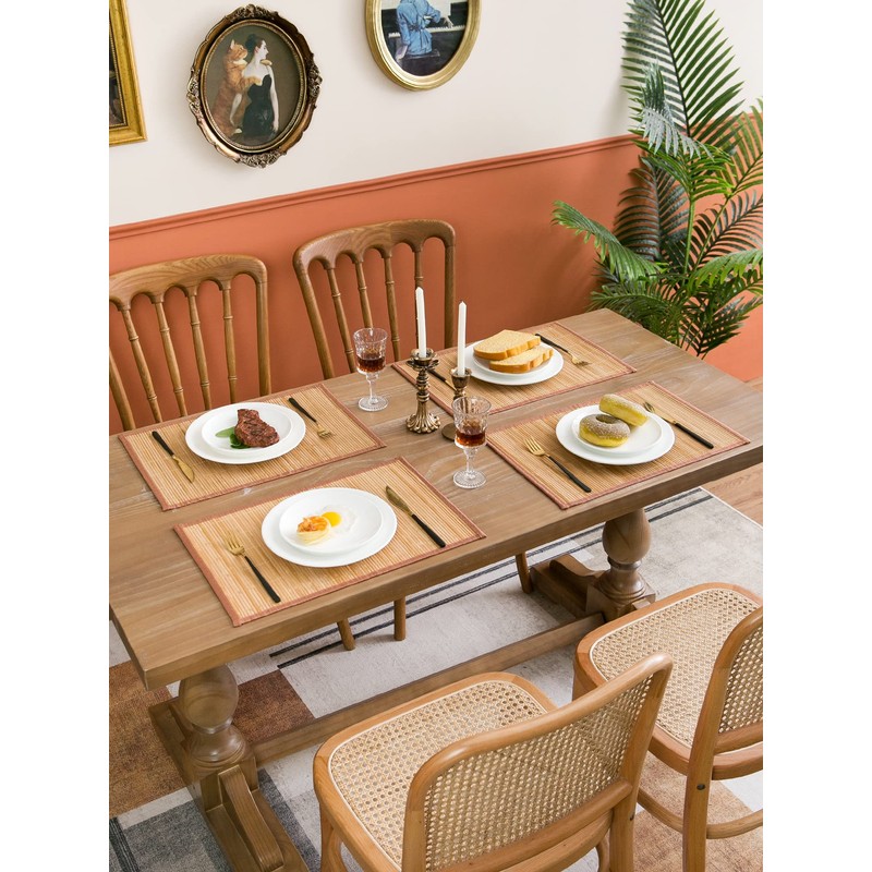 ANDSTAR Set of 8 Pcs Bamboo Placemats with Fabric Border