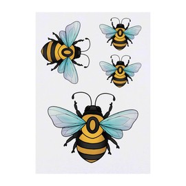 4 x 'Bumble Bee' Temporary Tattoos - Water Resistant, Skin-Safe, Non-Toxic Transfers, Mixed Sizes (TO00083458)