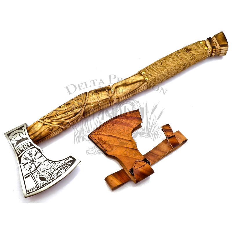 22-Inch Hand-Forged Viking Axe with Sheath, Hatchet with Sheath, Axe