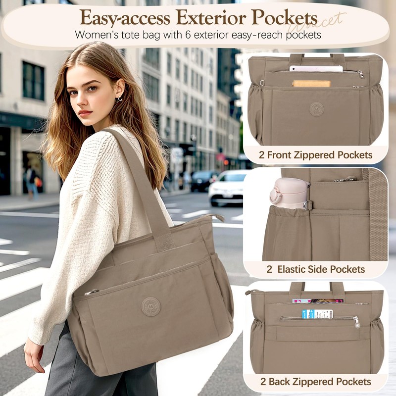 WACCET Women's Large Handbag, Waterproof Nylon Shoulder Bag with Many