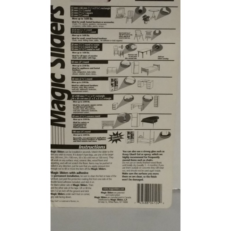 Magic Sliders 04124 15/16" X 4" Rectangle Self Adhesive Magic