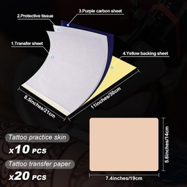 Autdorain Pieles De Práctica De Tatuajes Con Papel De Transferencia - Autdor Kit De 30 Piezas De Piel Falsa Para Tatuajes Y Papel De Calco Incluye 20 Piezas De Papel De Tatuaje Y 10 Pie