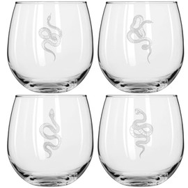 MIP Set of 4 Wine Glass for Red or White Wine Gift Snake Collection (16 oz Stemless)