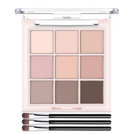 Wugbc 9 Colors Nude Eyeshadow Palette, Matte Beige Light Brown Eye Shadow Makeup Kit Blendable Highly Pigmented Natural Everyday Eye Looks Neutral Eyeshadow Palette with Brush Travel-Friendly