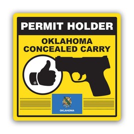 Yellow Oklahoma Concealed Carry Permit Holder CCW Sticker for Water Bottle Phone Tumbler Hard hat - Twelve Pack