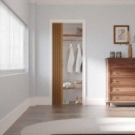 Ark Design Upgrade Dual Layer Trimmable Oak Vinyl Accordion Door with Handles and Magnetic Door Lock - Size: 36 in x 80 in