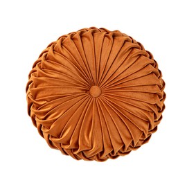 NatureMan Round Sofa Cushion 13.7 Inch Pure Velvet Home Decor Pleated Round Cushion Pumpkin Cushion Suitable for Home Bed Car Decoration (Orange)
